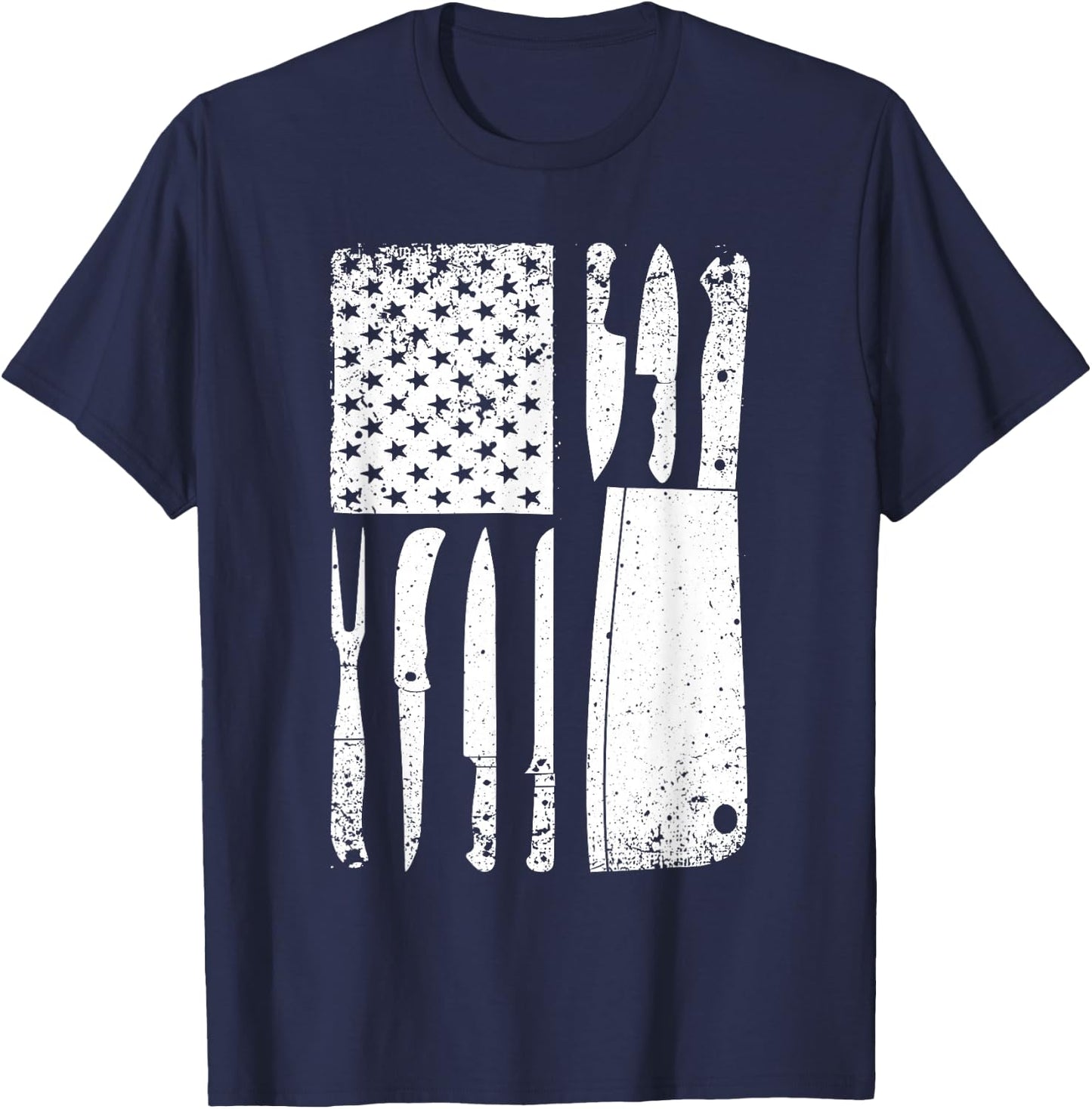 Funny Chef Knife American Flag Design Women Patriot Small T-Shirt - T-Shirt | Navy