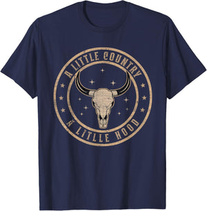 A Little Country A litlle Hood Vintage Bull Skull Western T-Shirt - T-Shirt | Navy