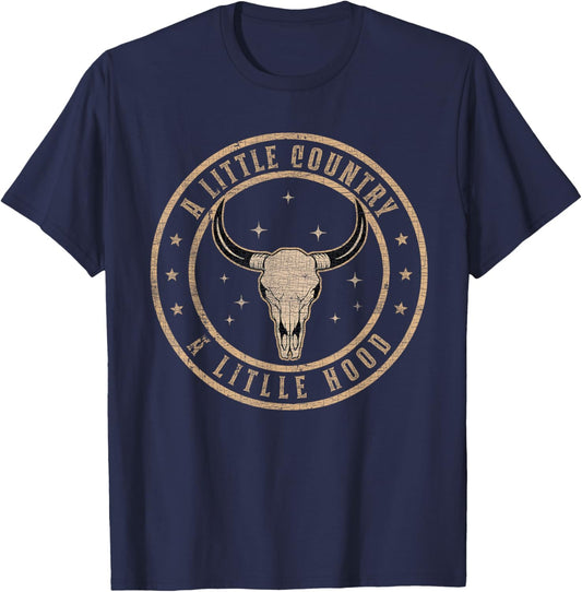 A Little Country A litlle Hood Vintage Bull Skull Western T-Shirt - T-Shirt | Navy