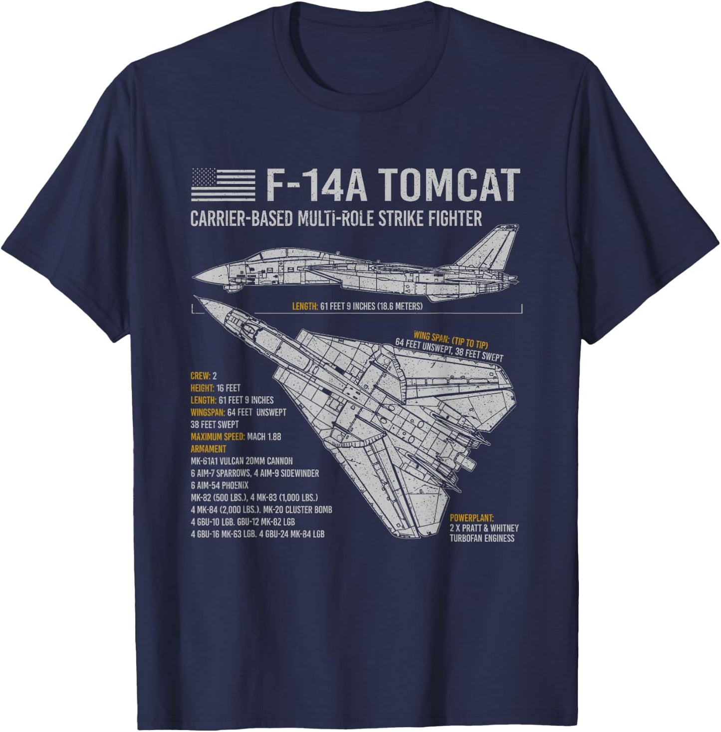 F-14 Tomcat F14 Aircraft Airplane Blueprint Facts. Small T-Shirt - T-Shirt | Navy