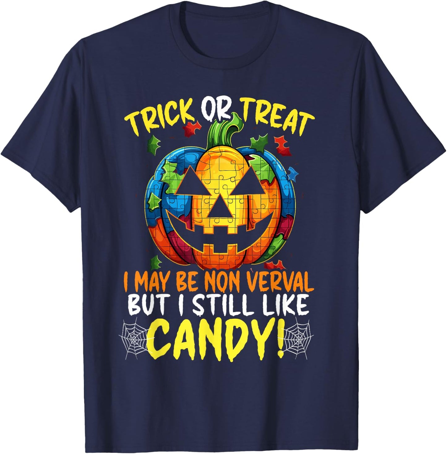 Autism Halloween Puzzle Trick Or Treat Autism Awareness T-Shirt - T-Shirt | Navy