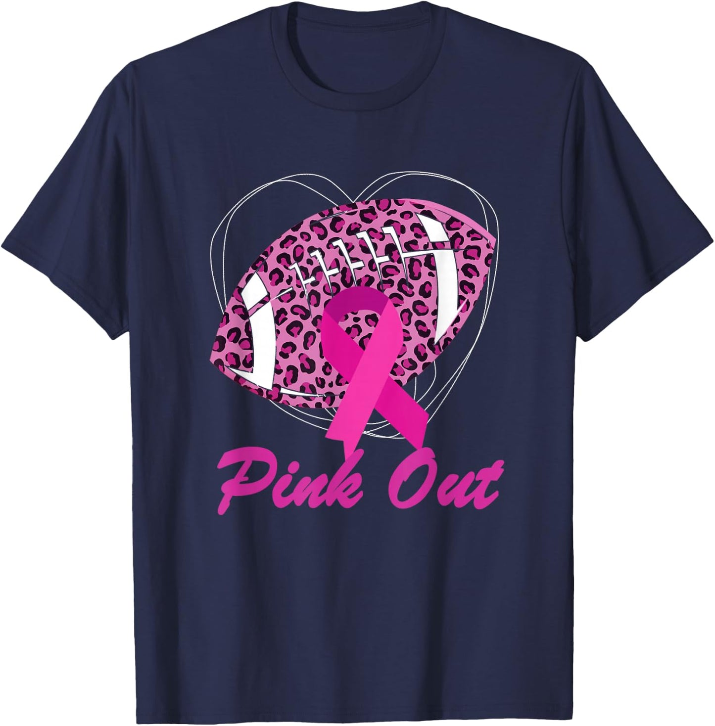 Breast Cancer Ribbon Pink Out Football Pink Ribbon Leopard T-Shirt - T-Shirt | Navy