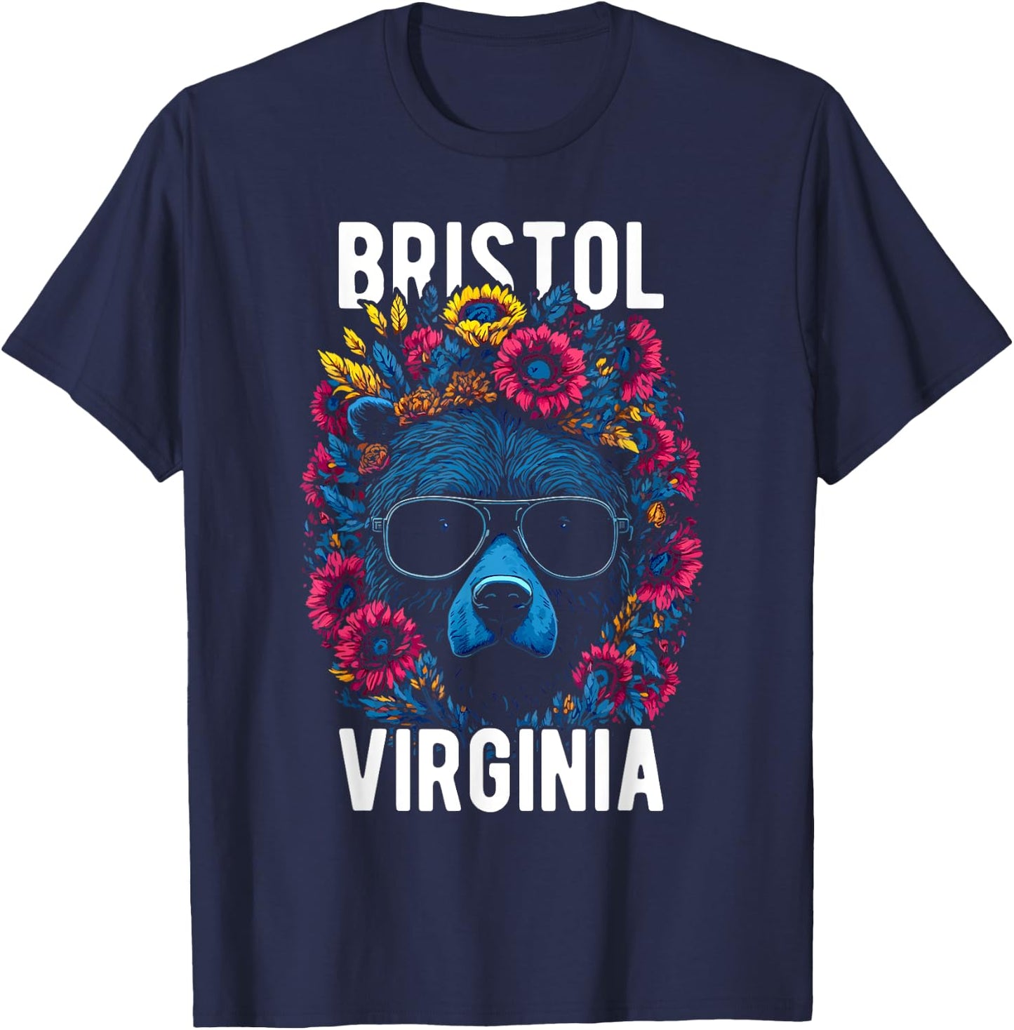 Bristol Virginia USA Bear with Flowers Design T-Shirt - T-Shirt | Navy