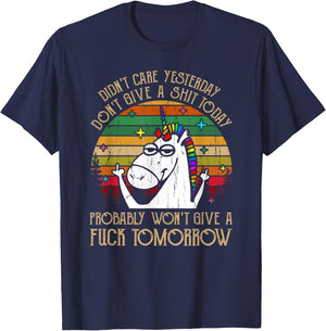Didn't Care Yesterday Don't Give A Shit Today T-Shirt - T-Shirt | Navy