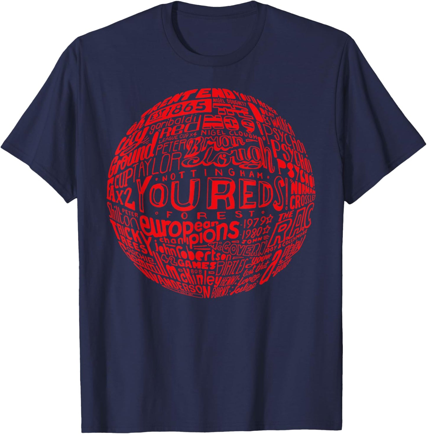 Nottingham Forest red Typography Football T-Shirt - T-Shirt | Navy