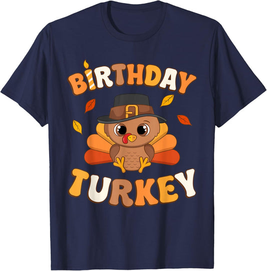 Thanksgiving Birthday Turkey BDay Party Toddler Boy Girl T-Shirt - T-Shirt | Navy