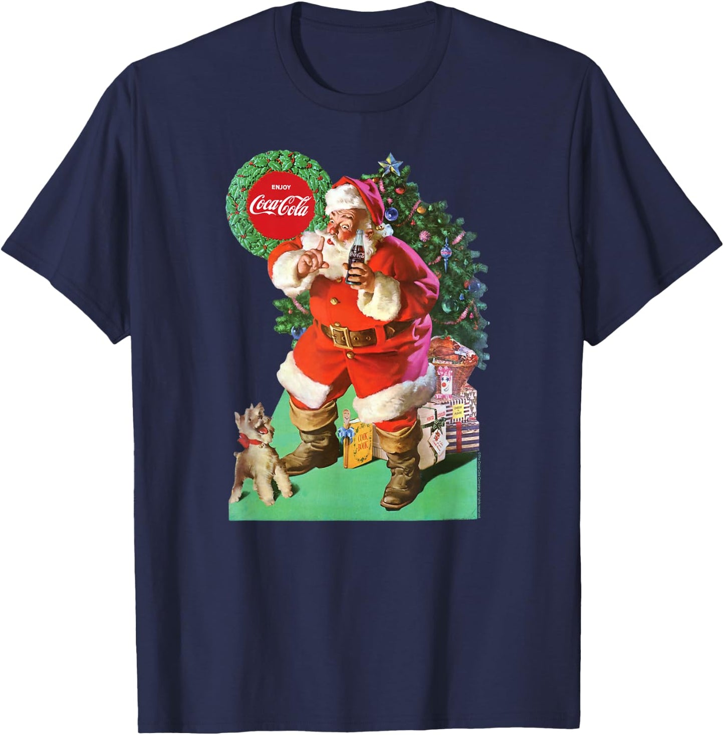 Coca-Cola - Vintage Santa With Dog Men Women T-Shirt - T-Shirt | Navy