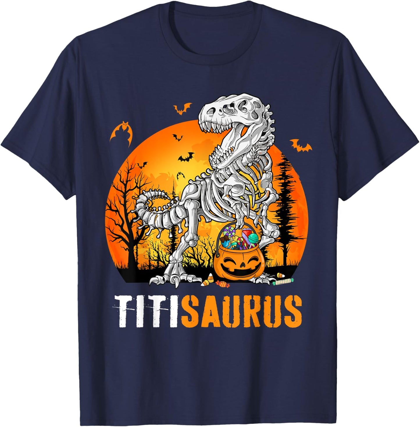 Titisaurus Dinosaur Skeleton Halloween Titi Saurus T-Shirt - T-Shirt | Navy
