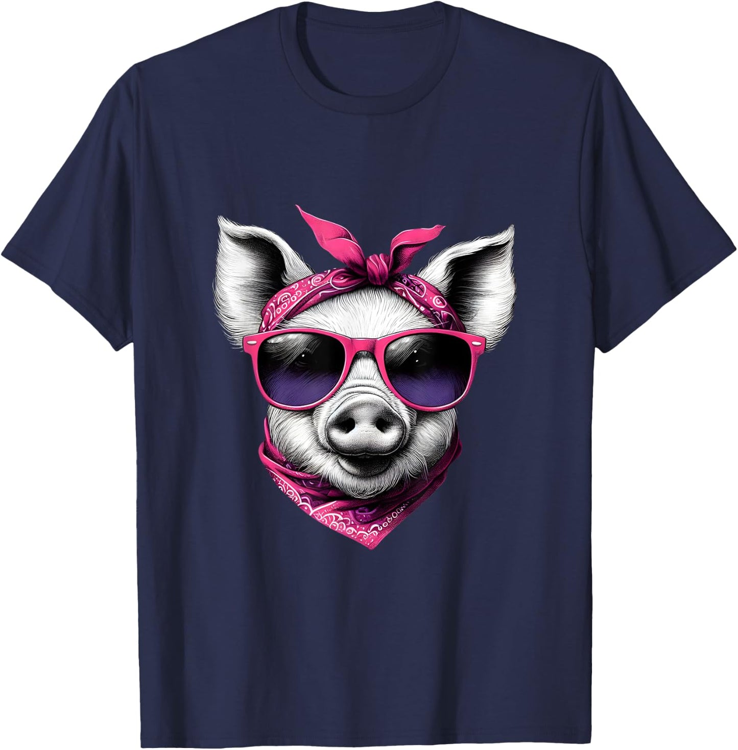 Pig Wearing A Pink Bandana Headband And Sunglasses T-Shirt - T-Shirt | Navy