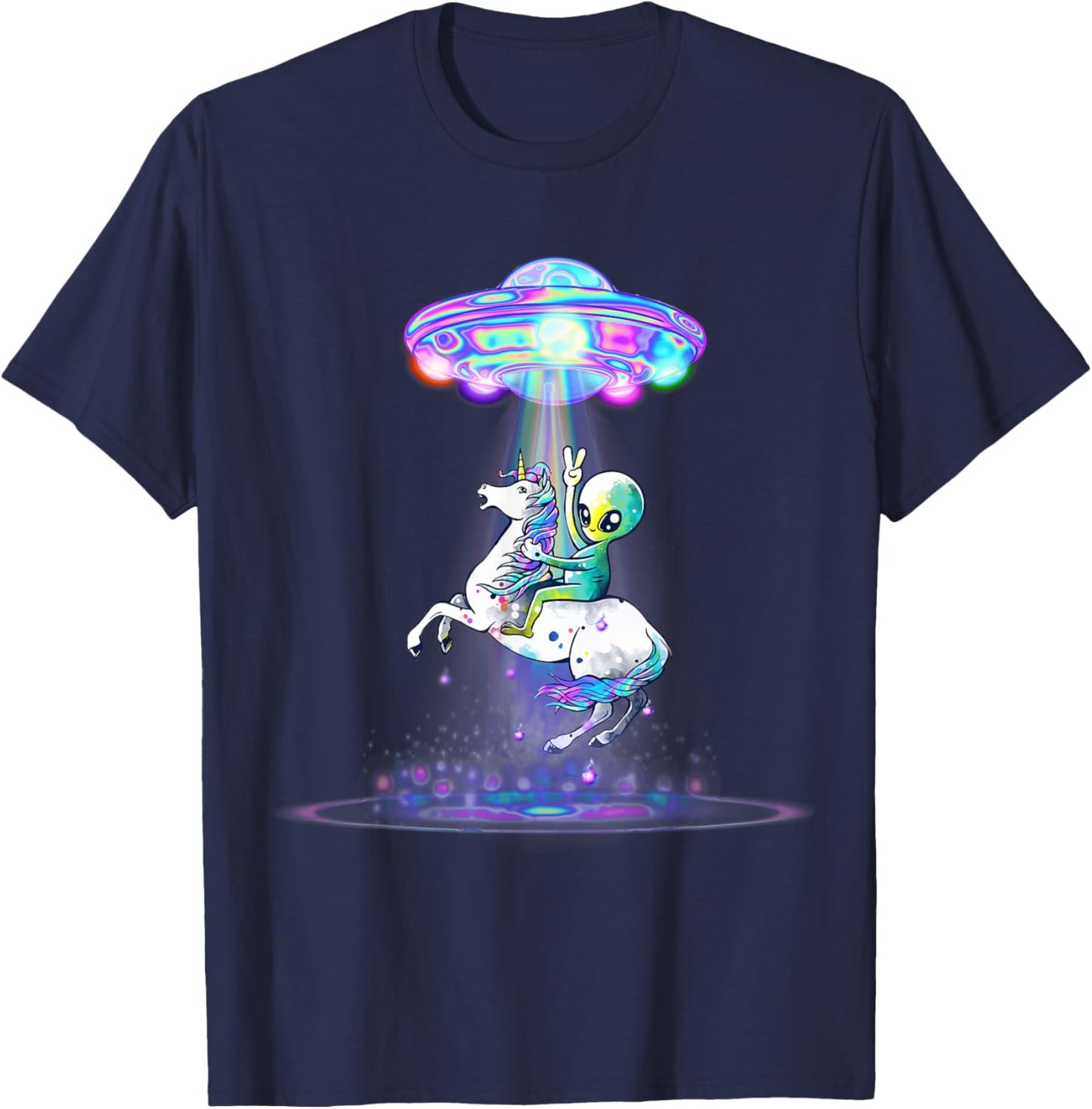 Funny UFO Alien Unicorn Galaxy T-Shirt - T-Shirt | Navy