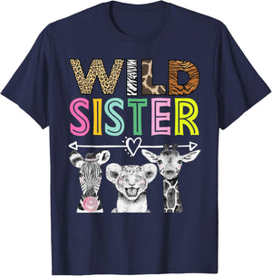 Wild Sister Zoo Theme Birthday Safari Jungle Matching Party T-Shirt - T-Shirt | Navy