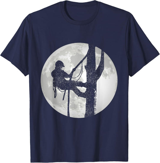 Outdoorsman Lumberjack Tree Climber Moon Logger Arborist T-Shirt - T-Shirt | Navy