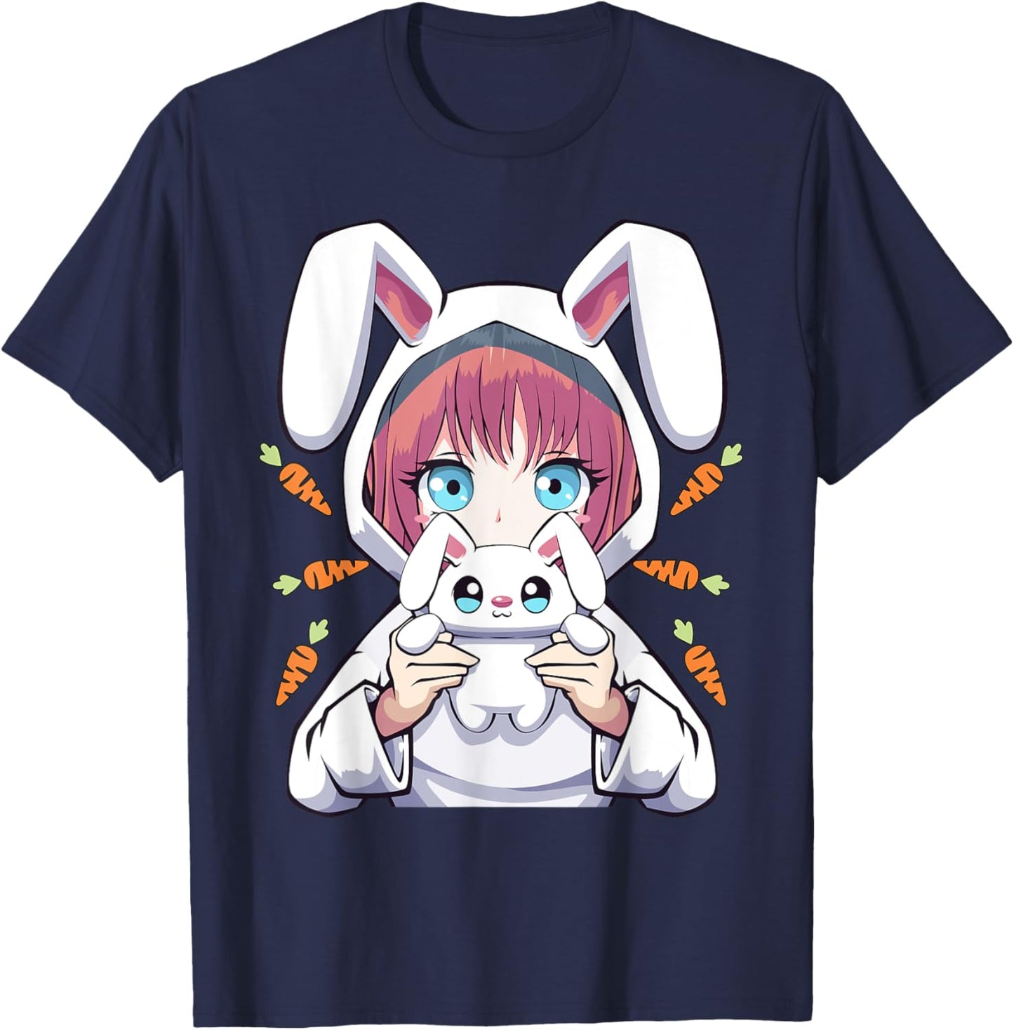 Anime Girl for Bunny Lovers and Kawaii Rabbit Teens Girls T-Shirt - T-Shirt | Navy