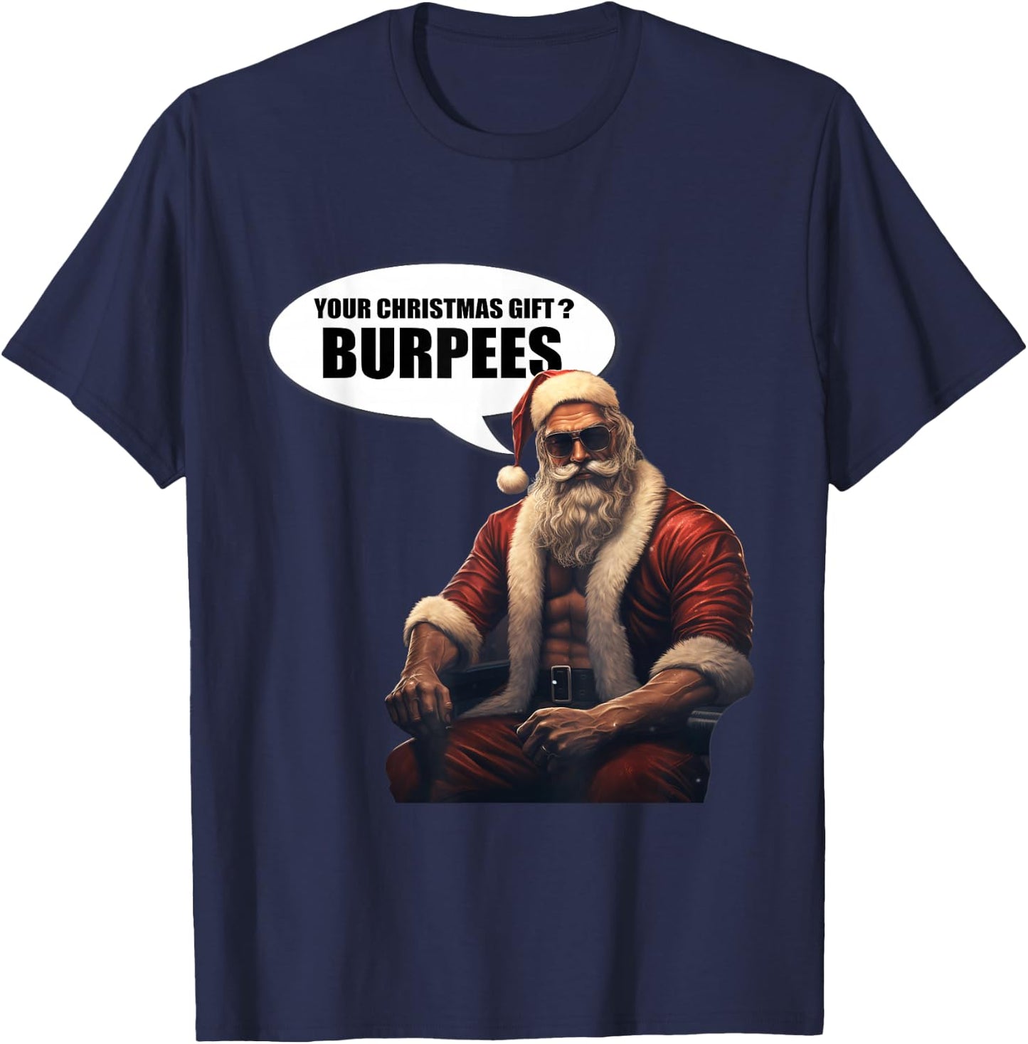 Muscular Santa Christmas Funny Fitness Gym Burpees T-Shirt - T-Shirt | Navy