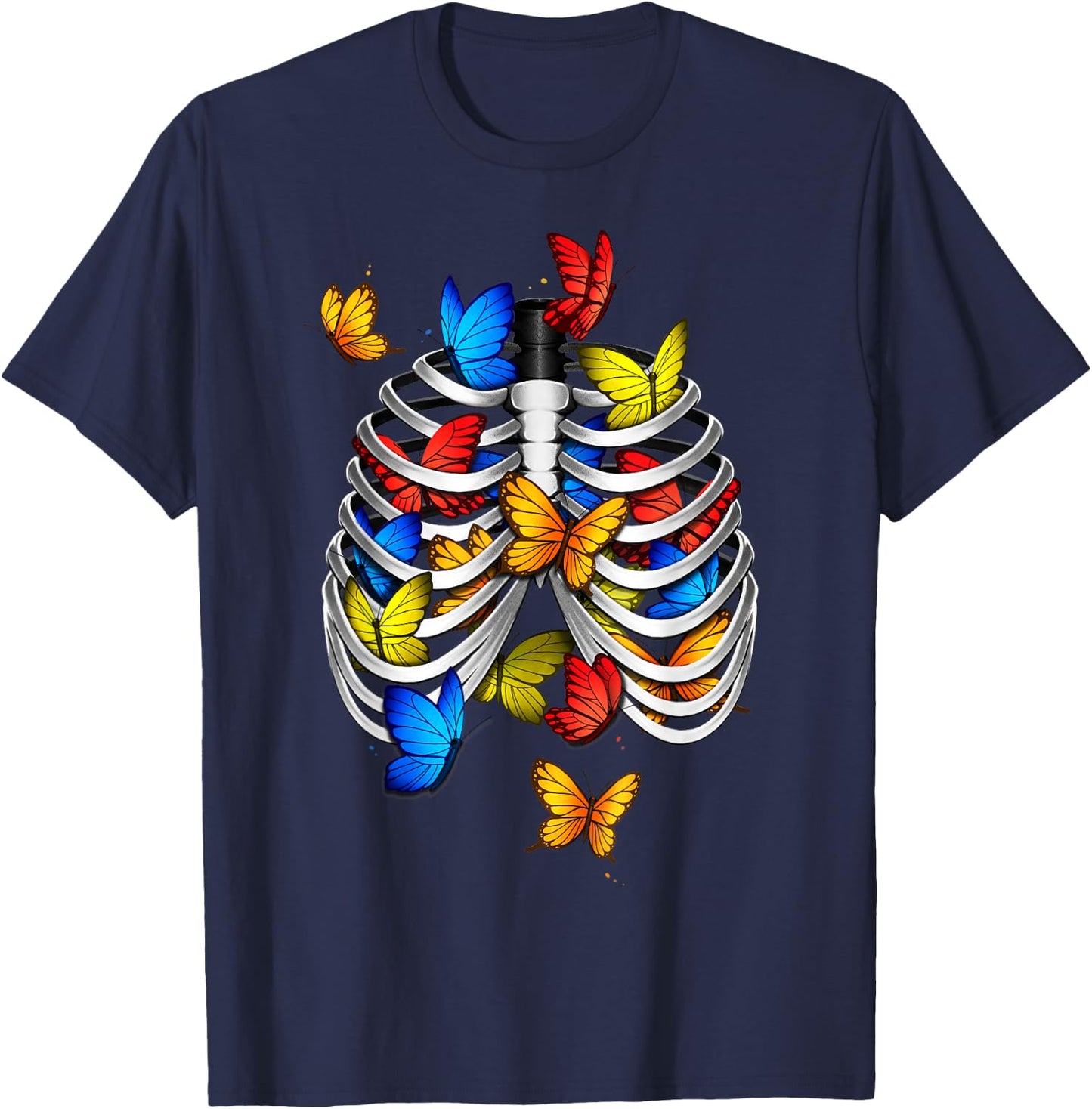 Butterflies In My Stomach Rib Cage X-Ray Anatomy Butterfly T-Shirt - T-Shirt | Navy