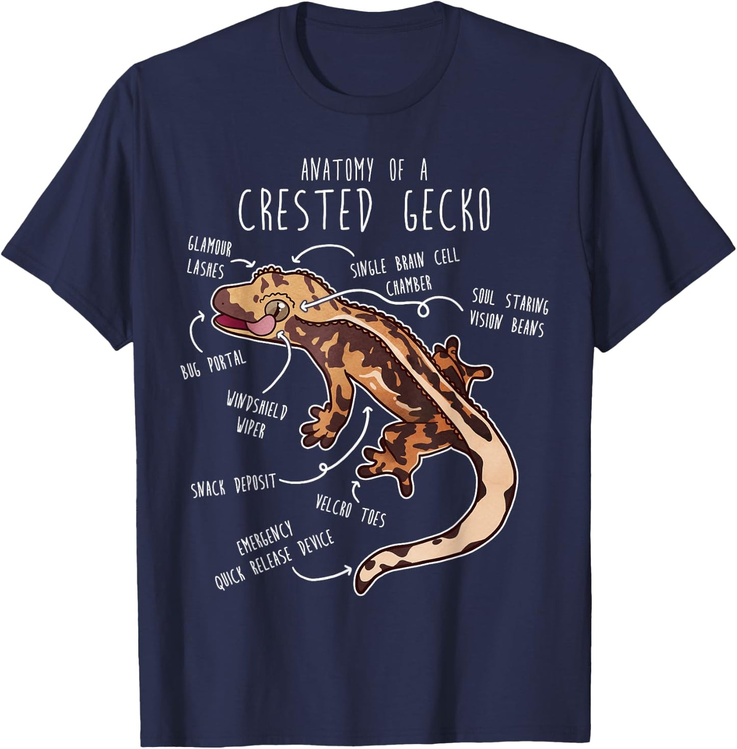 Crested Gecko Lizard Reptile Anatomy, Pet Harelquin Crestie T-Shirt - T-Shirt | Navy