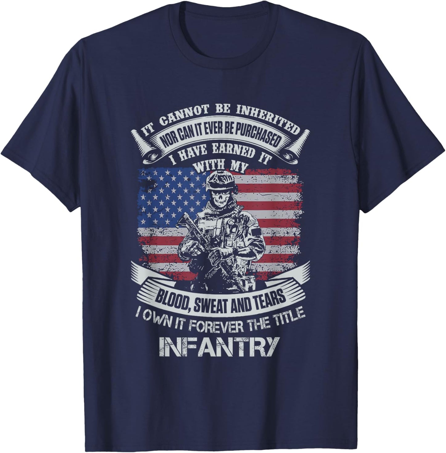 US Army Infantry Veteran Vet Gift -Adults Black Modern Letter Print Small T-Shirt - T-Shirt | Navy