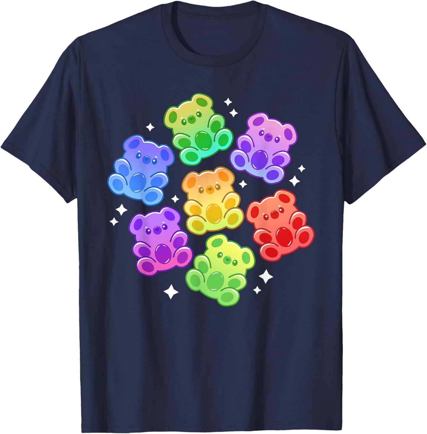 Aesthetic Kawaii Cute Rainbow Gummy Bear T-Shirt - T-Shirt | Navy