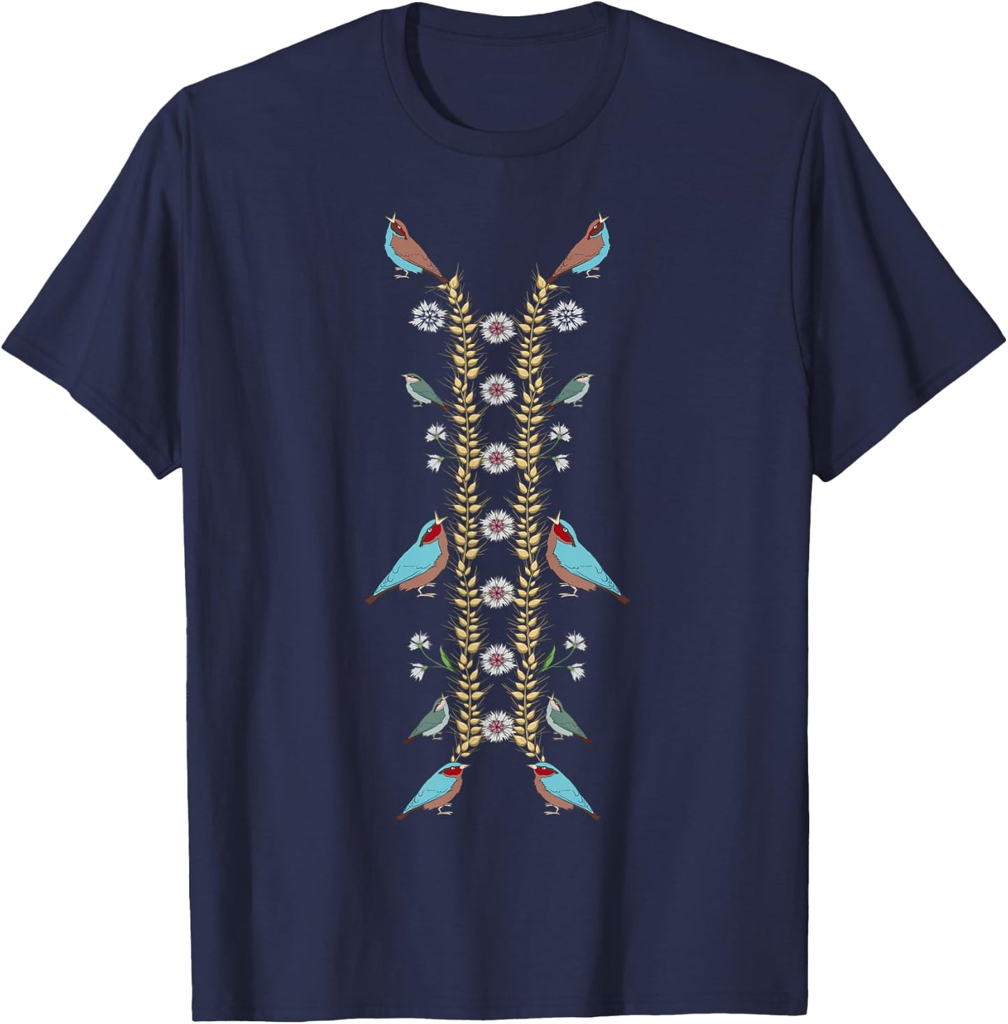 Ukraine Birds Cute Vintage Floral Ukrainian Vyshyvanka T-Shirt - T-Shirt | Navy