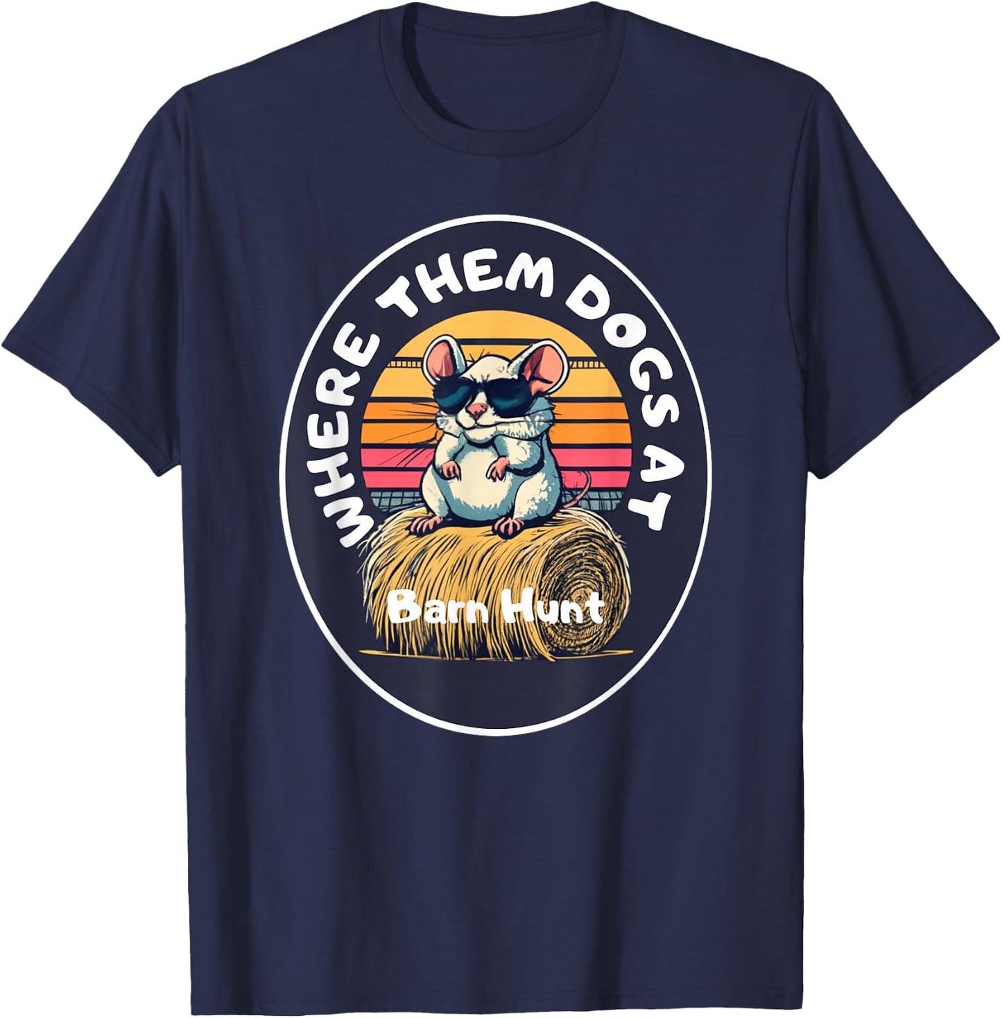 Funny Barn Hunt - cute rat with sunglasses looking for dogs T-Shirt - T-Shirt | Navy