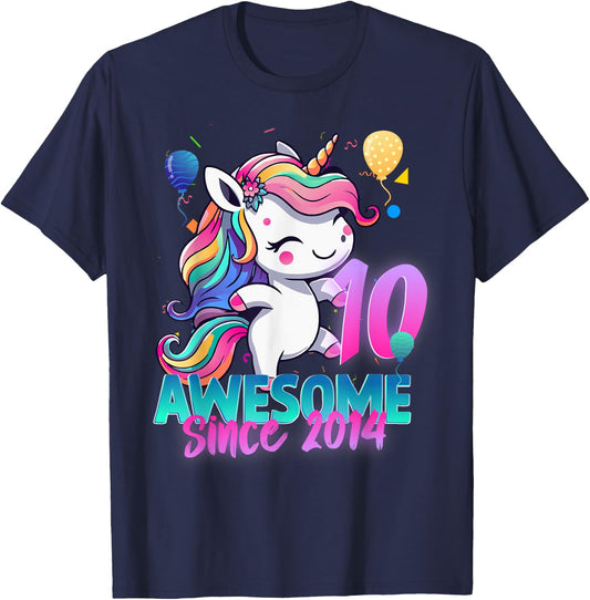 10th Birthday Girl Awesome Since 2014 10 Years Old Unicorn T-Shirt - T-Shirt | Navy