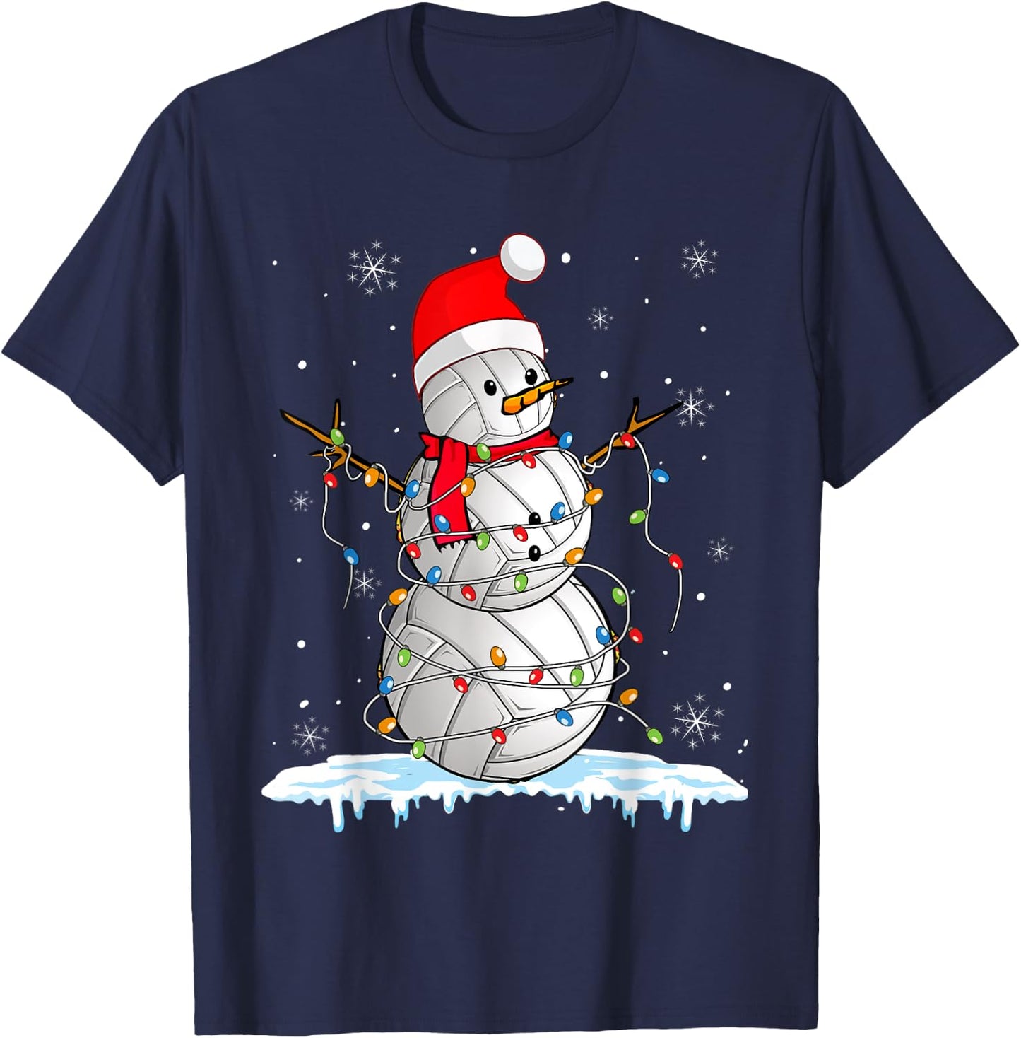 Snowmies Santa Lights Christmas Snowman Volleyball Pajamas T-Shirt - T-Shirt | Navy