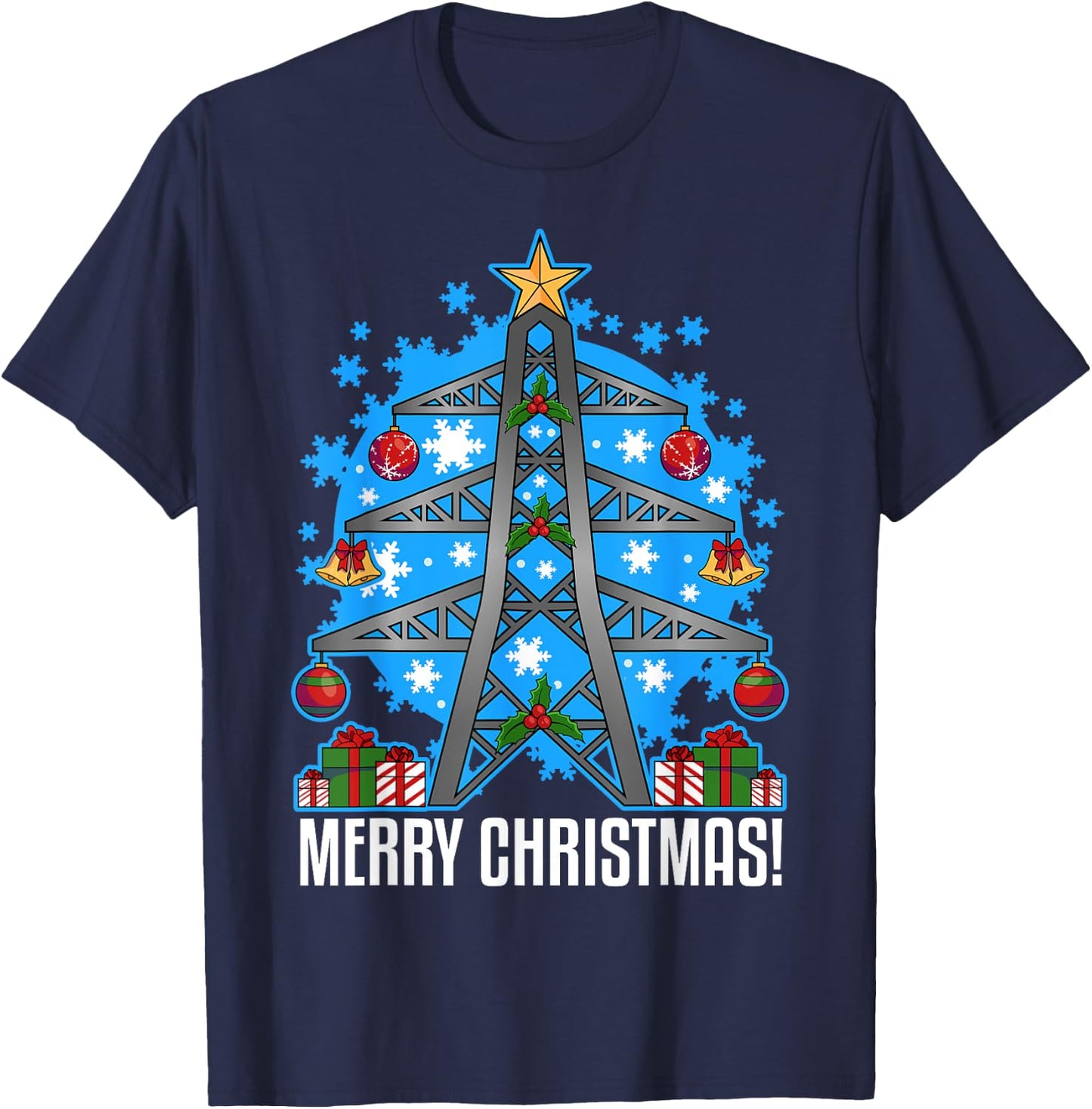 Electrician Gifts Men Women Ugly Christmas Electrician T-Shirt - T-Shirt | Navy