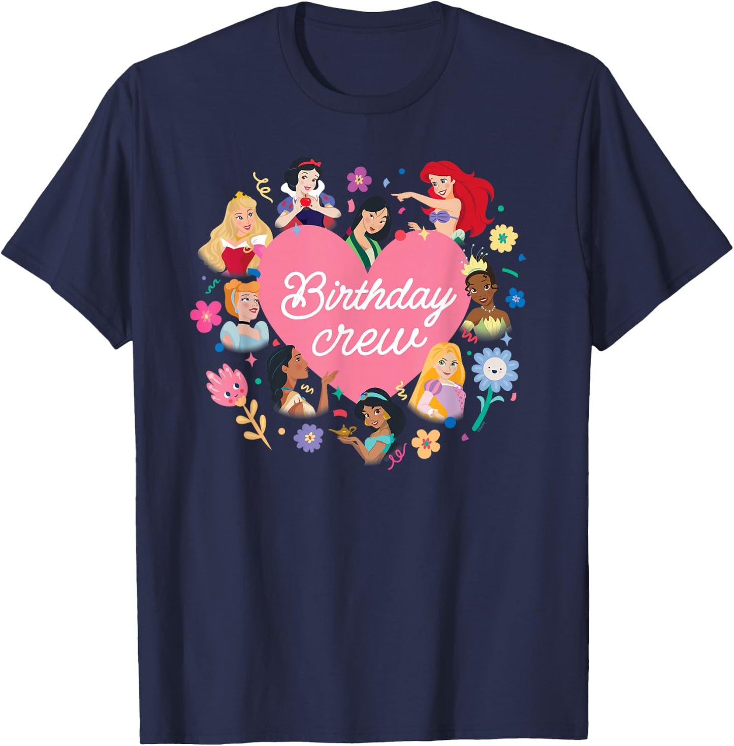 Disney Princess Heart Flowers Friends & Family Birthday Crew T-Shirt - T-Shirt | Navy