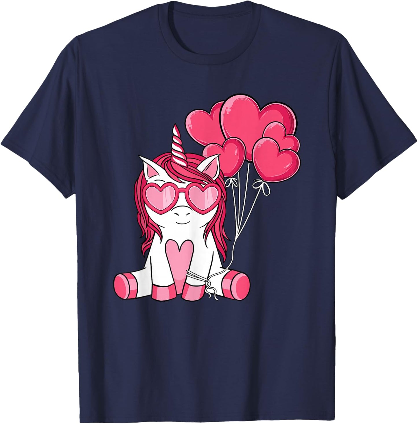 Cute Valentines Day Unicorn Lover Heart Balloon Girls Kids T-Shirt - T-Shirt | Navy