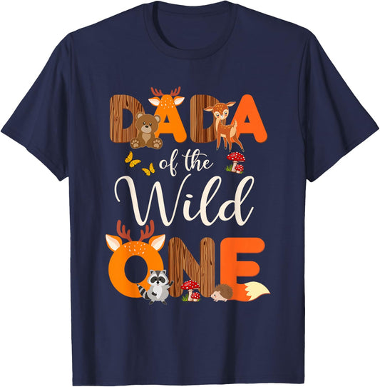 Dada Of The Wild One Woodland Animals 1st Birthday Boy Girl T-Shirt - T-Shirt | Navy
