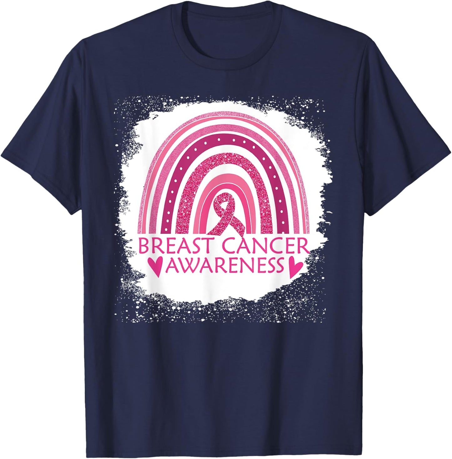 Breast Cancer Awareness Bleached Rainbow Pink Ribbon Women T-Shirt - T-Shirt | Navy