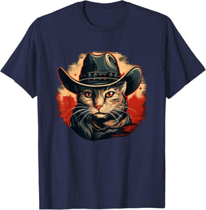 Cat with cool Cowboy Hat for Ranch and Rodeo Lovers T-Shirt - T-Shirt | Navy
