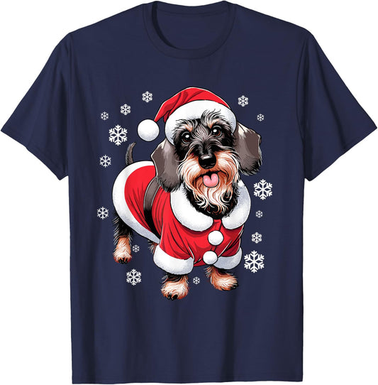 Wire Haired Dachshund Christmas Xmas T-Shirt - T-Shirt | Navy