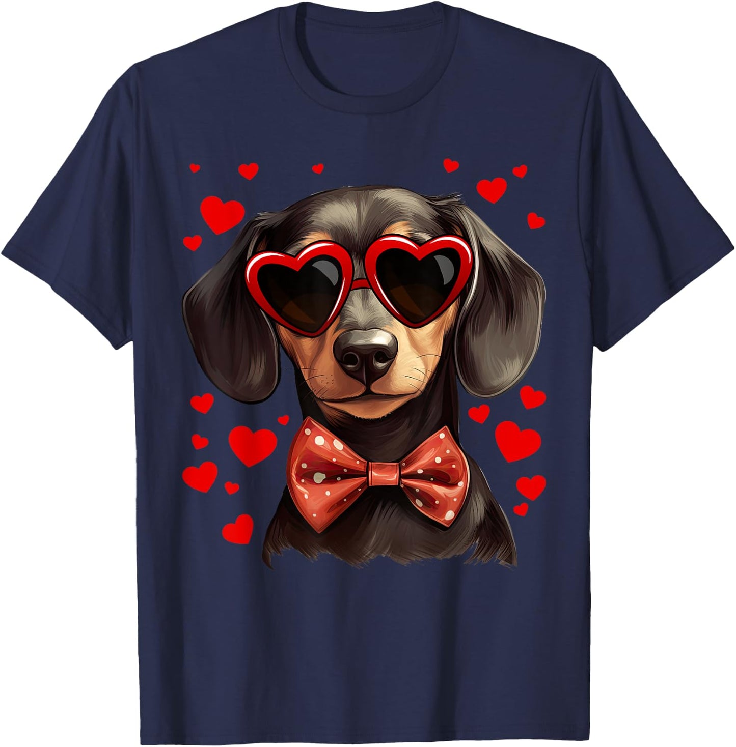 Dachshund Dog Heart Sunglasses Bow Tie Valentine's Day T-Shirt - T-Shirt | Navy