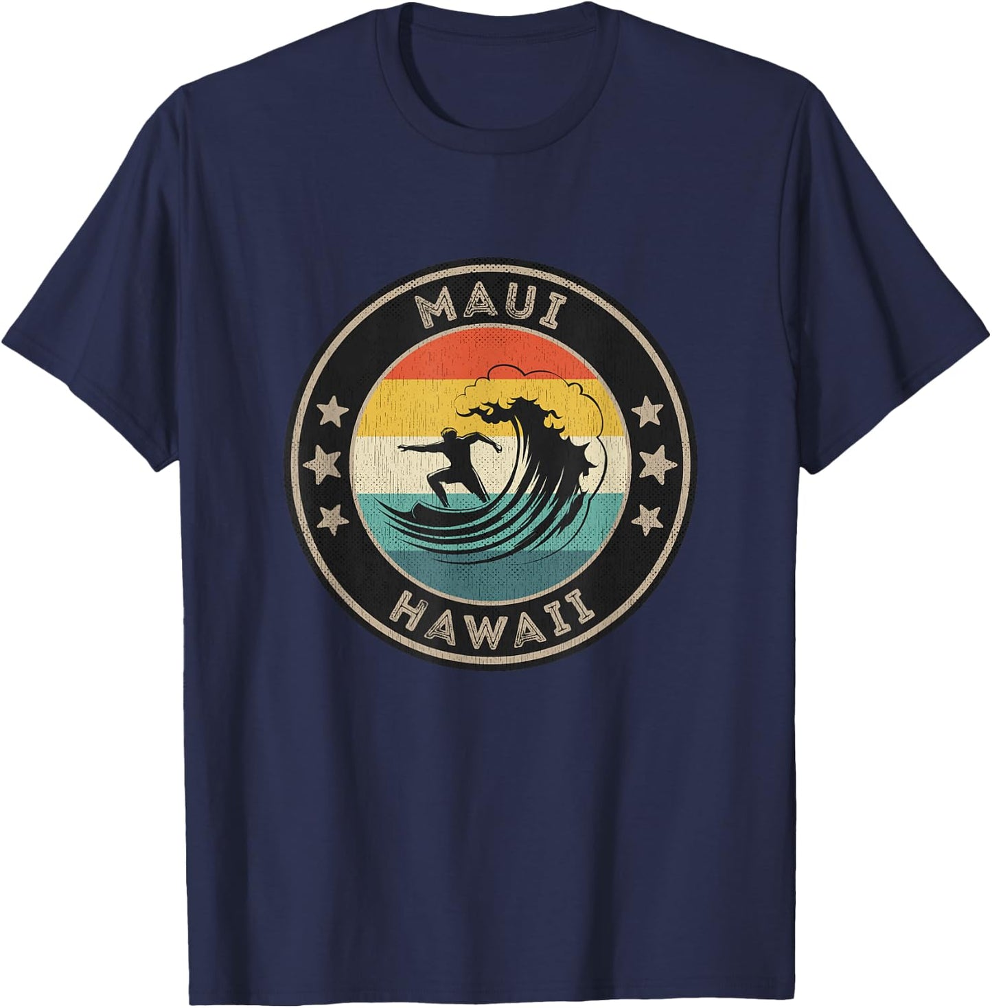 Maui Hawaii Men's Maui Surfer Maui Retro T-Shirt - T-Shirt | Navy