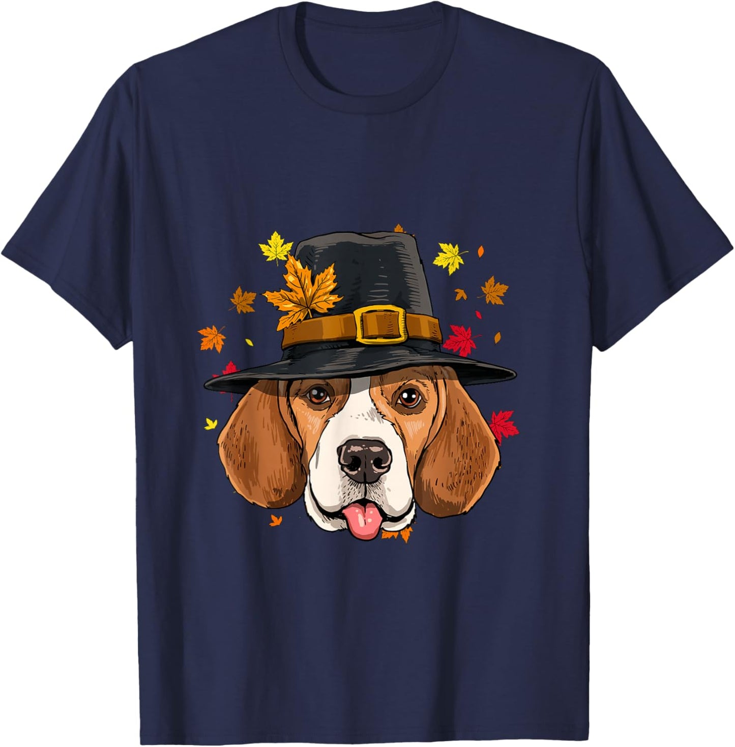 Beagle Thanksgiving Pilgrim Turkey Day Autumn Fall Dog Lover T-Shirt - T-Shirt | Navy