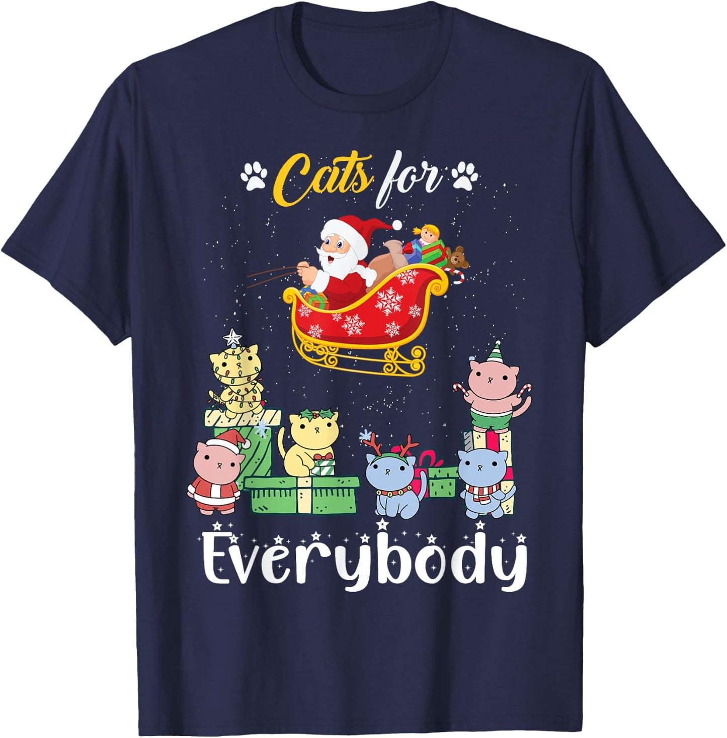 Cats For Everybody Santa Funny Christmas Pjs Xmas women T-Shirt - T-Shirt | Navy