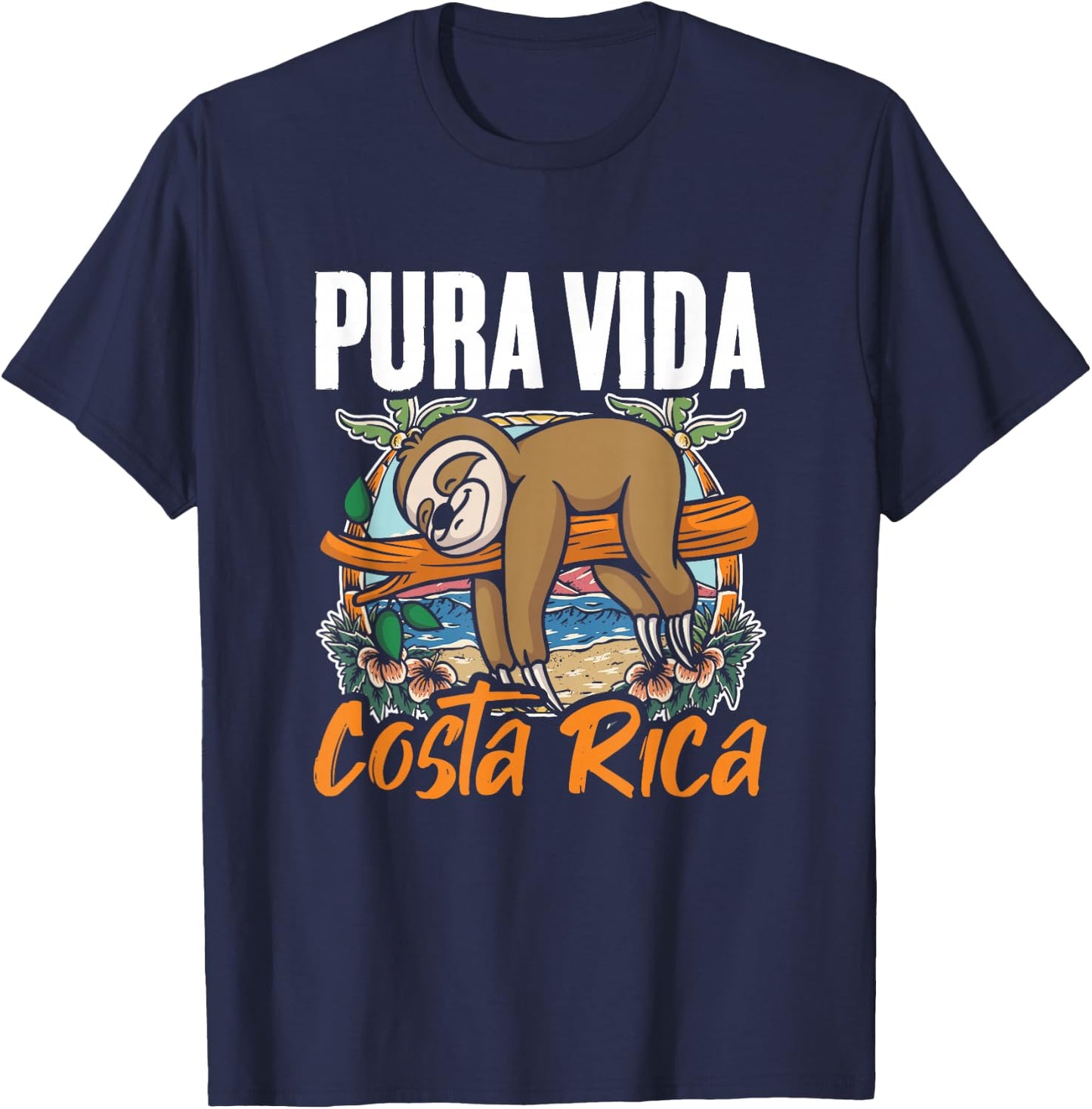 Sloth Beach Vacation Tropical Sloths Pura Vida Costa Rica T-Shirt - T-Shirt | Navy