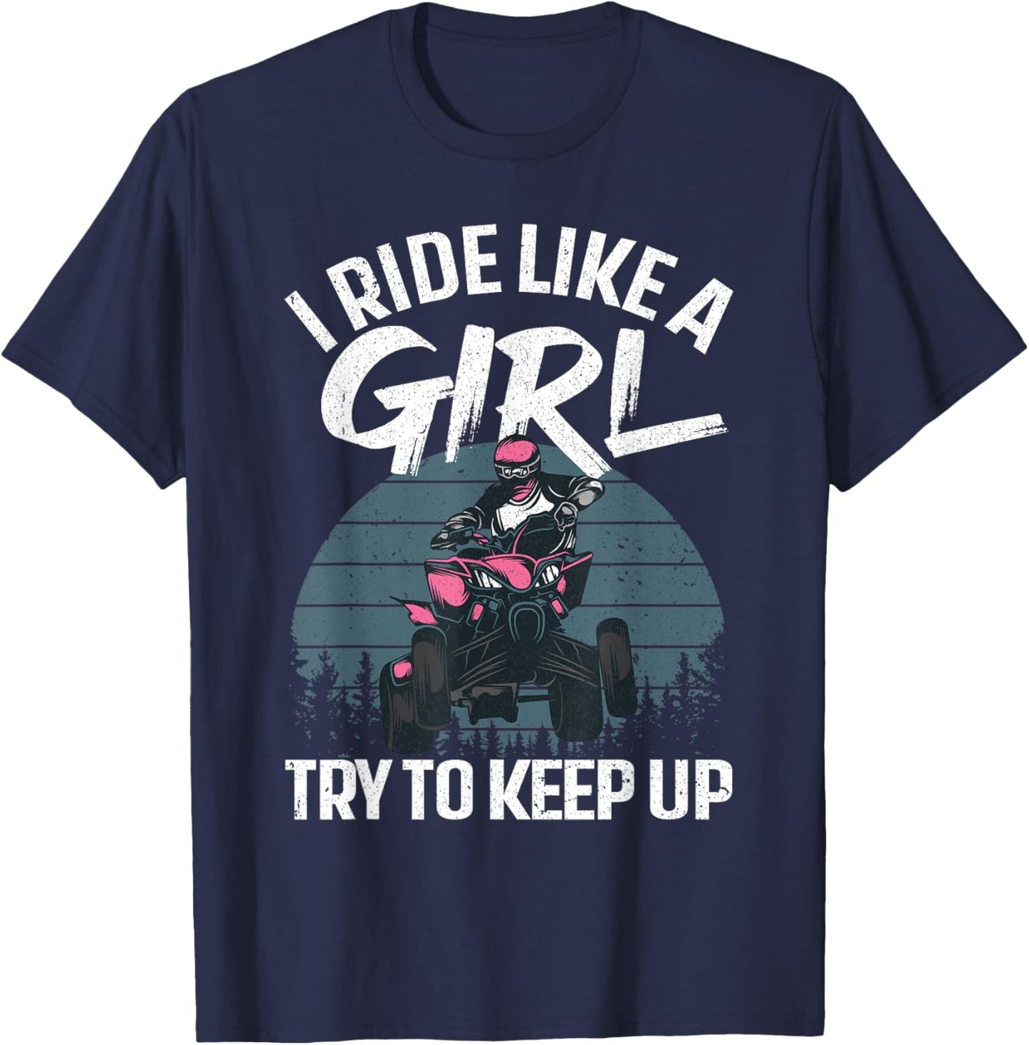 Funny ATV 4 Wheeler Design For Girls Kids Women Quad Riding T-Shirt - T-Shirt | Navy