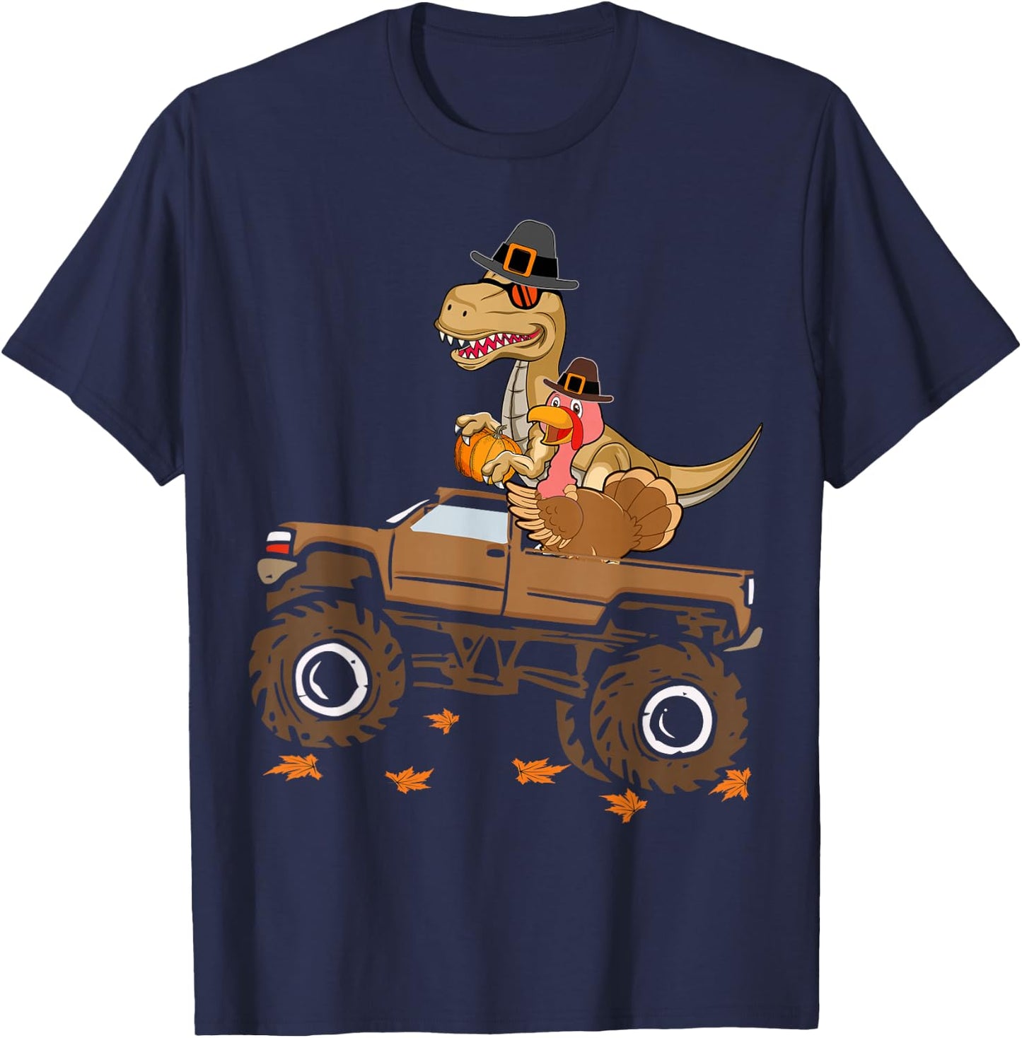 Happy Thanksgiving dinosaur Turkey Riding truck kids boys T-Shirt - T-Shirt | Navy