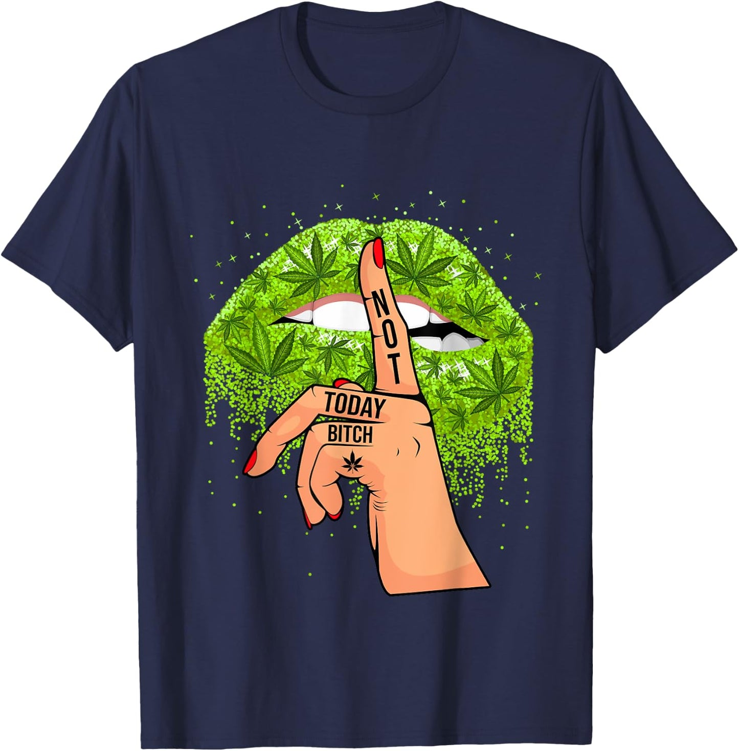 Funny Sexy Lips Cannabis Marijuana Weed Pot Leaf Lover T-Shirt - T-Shirt | Navy