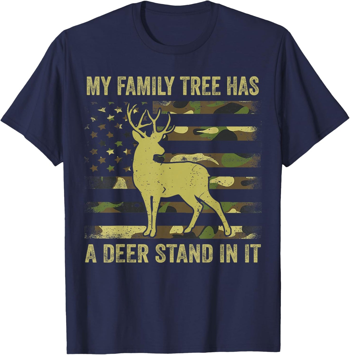 Men's Camo Deer Hunting Dad Jokes Family Tree Has Deer Stand T-Shirt - T-Shirt | Navy