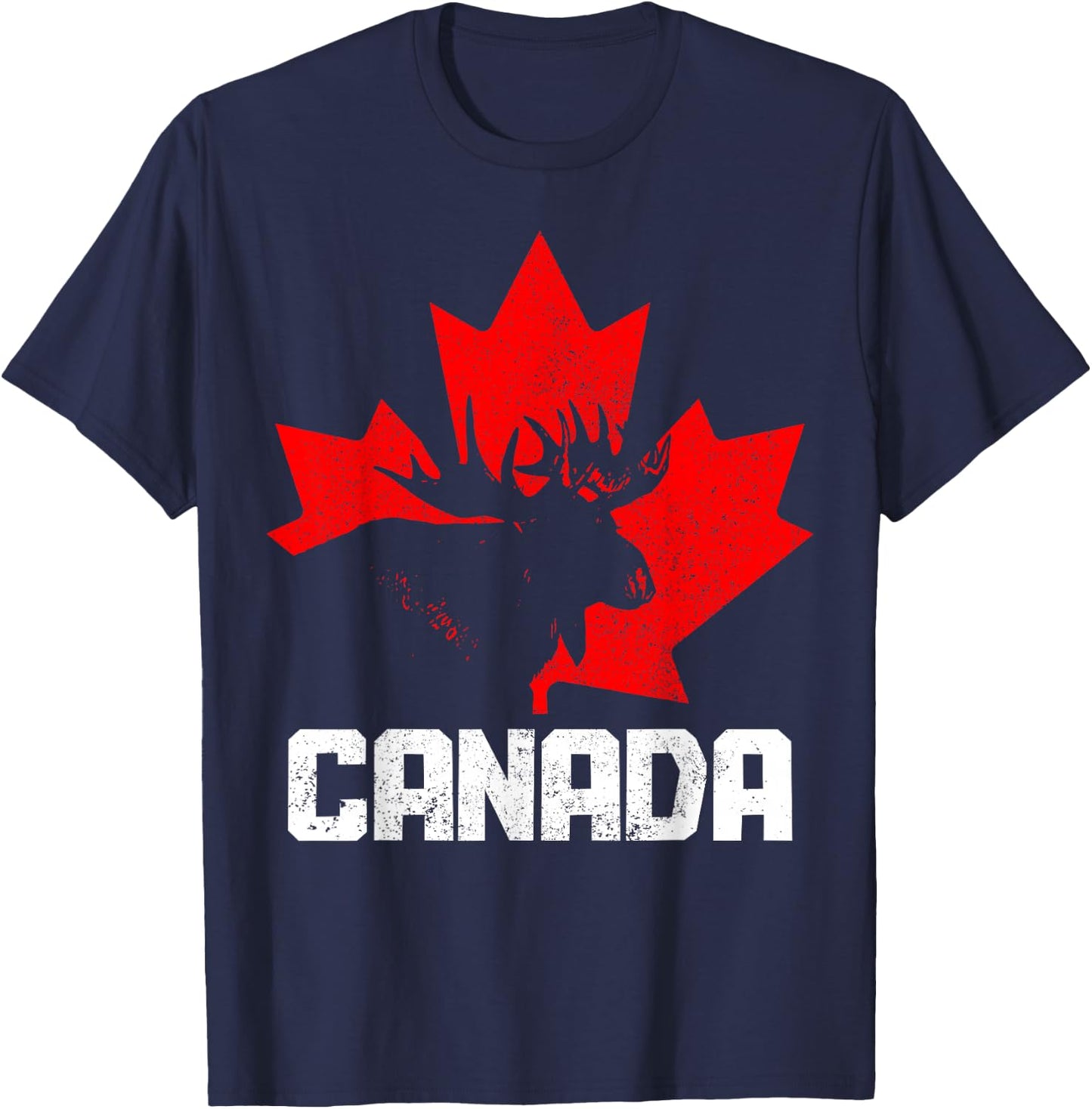 Canada Moose Maple Leaf Pride Vintage Canadian Flag T-Shirt - T-Shirt | Navy