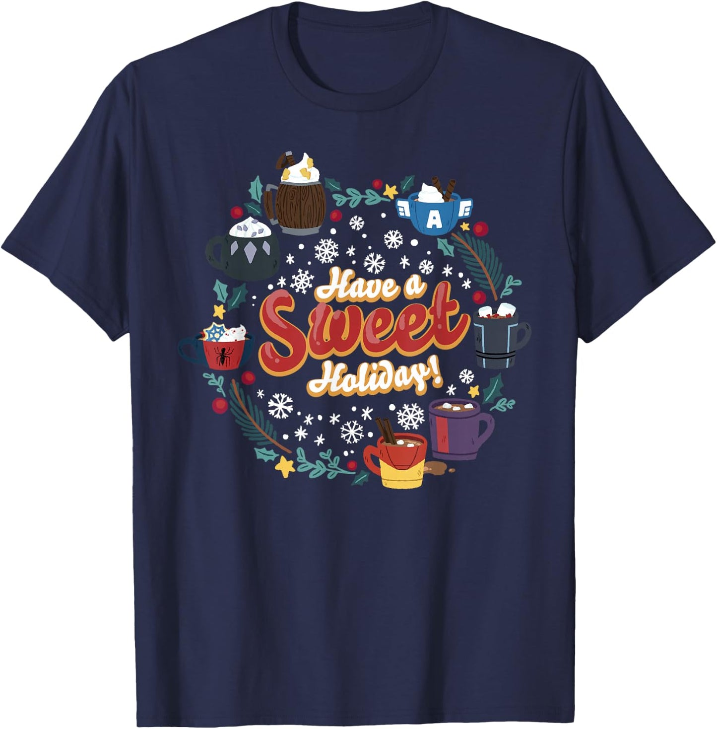 Marvel Avengers Christmas Hot Chocolate Have a Sweet Holiday T-Shirt - T-Shirt | Navy