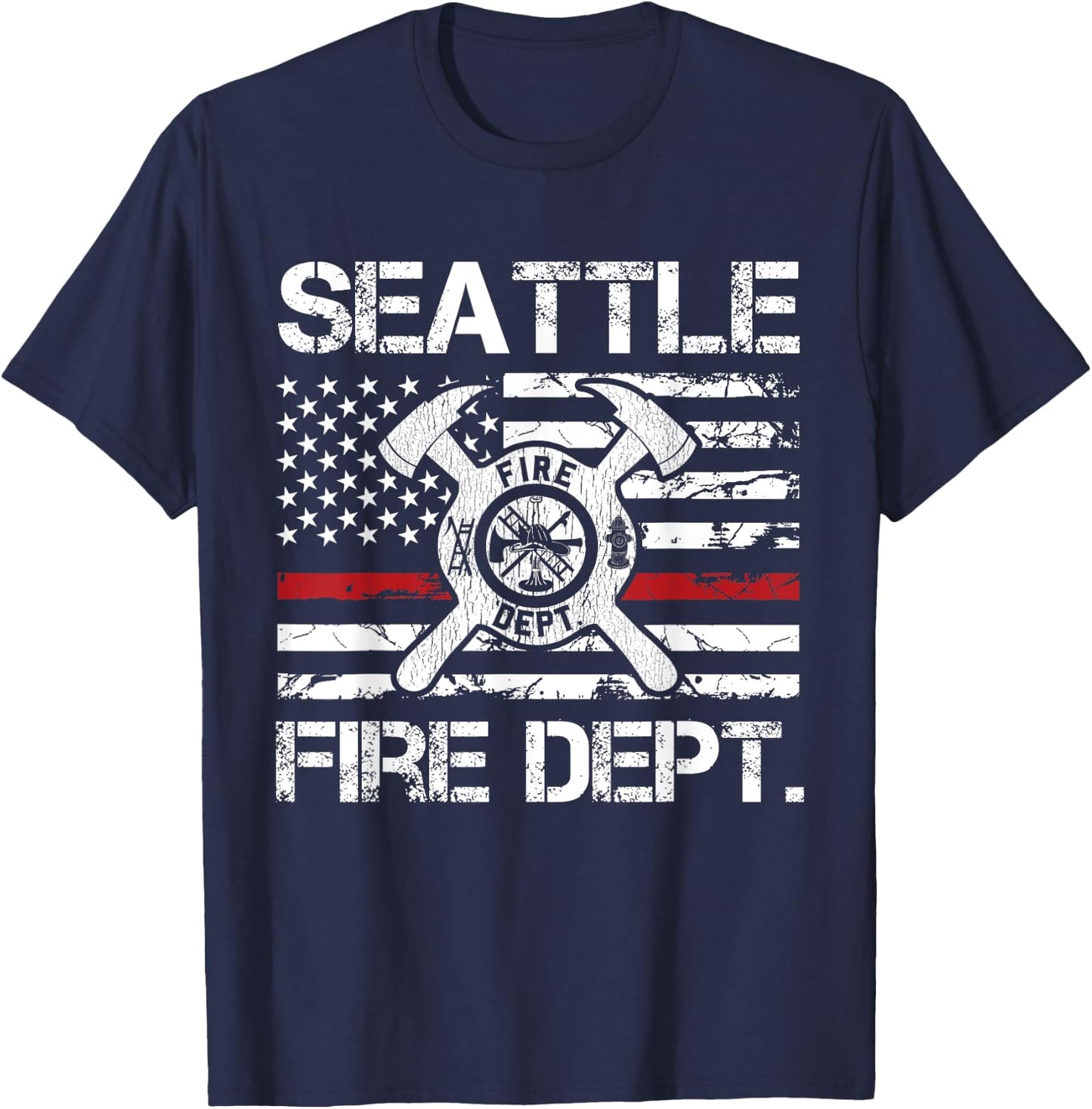 Seattle Washington Fire Department Thin Red Line Fireman T-Shirt - T-Shirt | Navy