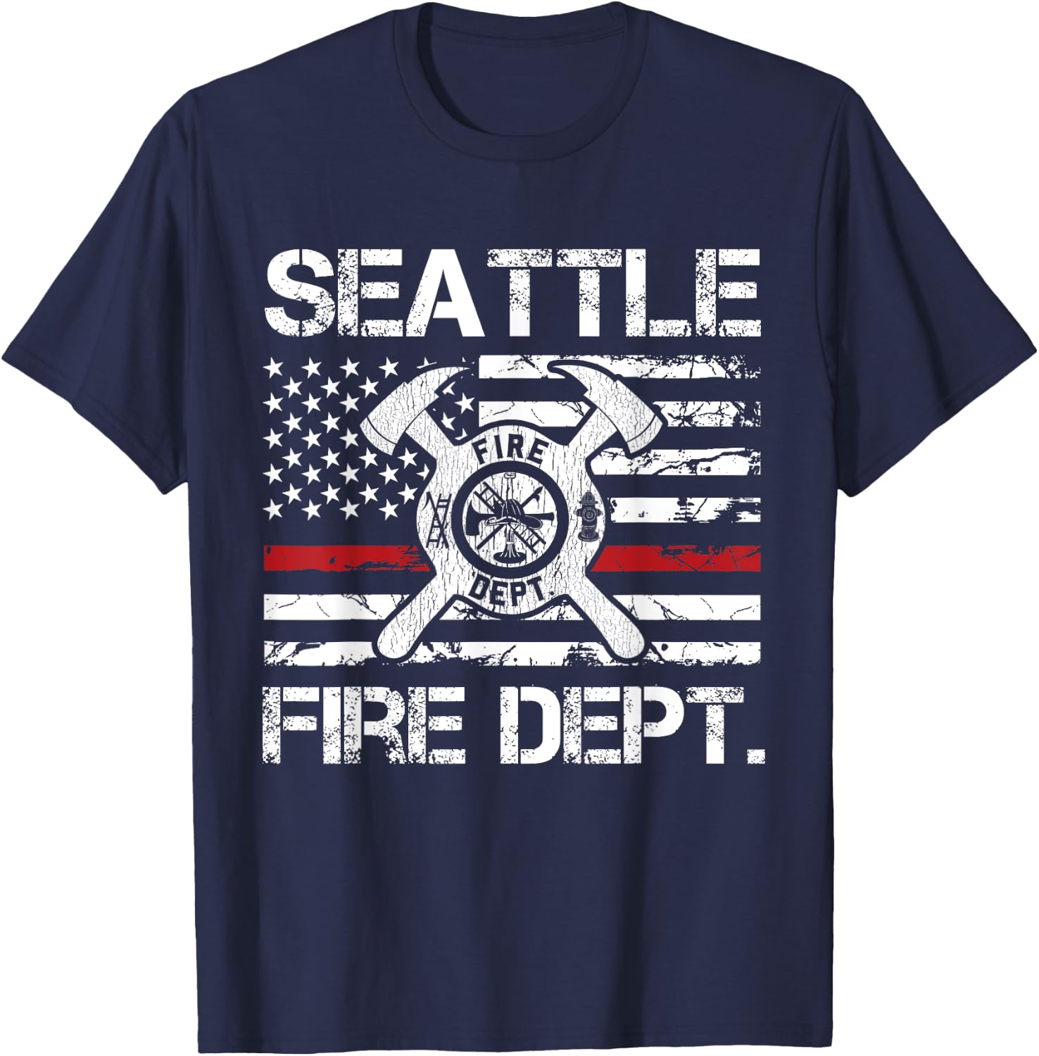 Seattle Washington Fire Department Thin Red Line Fireman T-Shirt - T-Shirt | Navy
