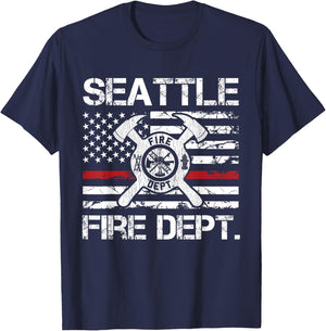 Seattle Washington Fire Department Thin Red Line Fireman T-Shirt - T-Shirt | Navy