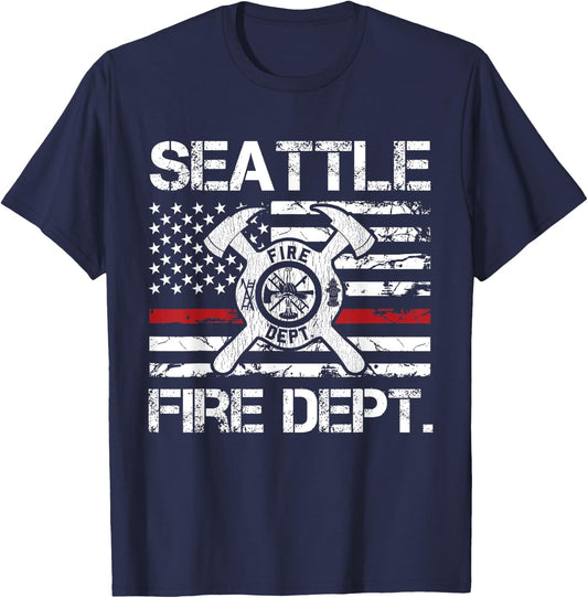 Seattle Washington Fire Department Thin Red Line Fireman T-Shirt - T-Shirt | Navy