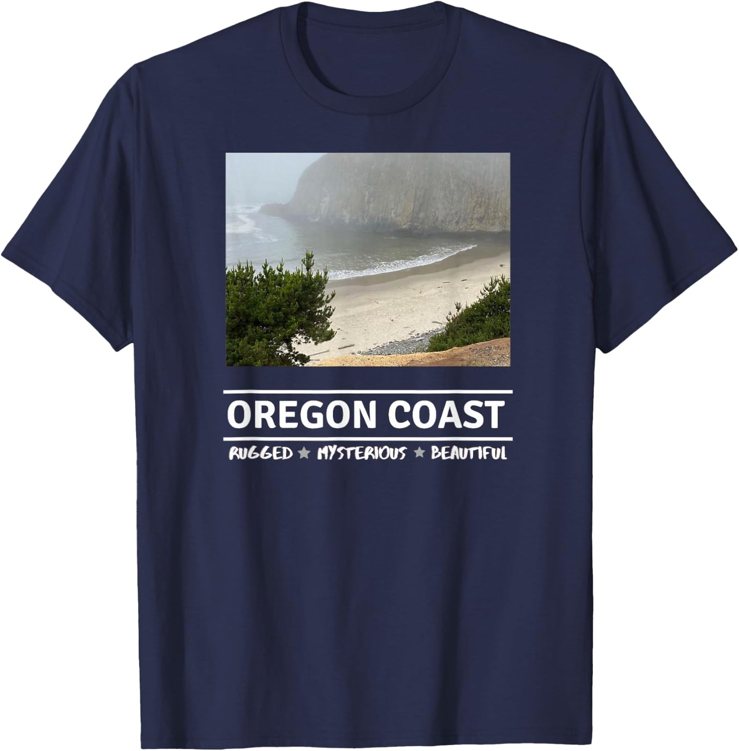 Oregon Coast, Rugged, Mysterious, Beautiful. T-Shirt - T-Shirt | Navy