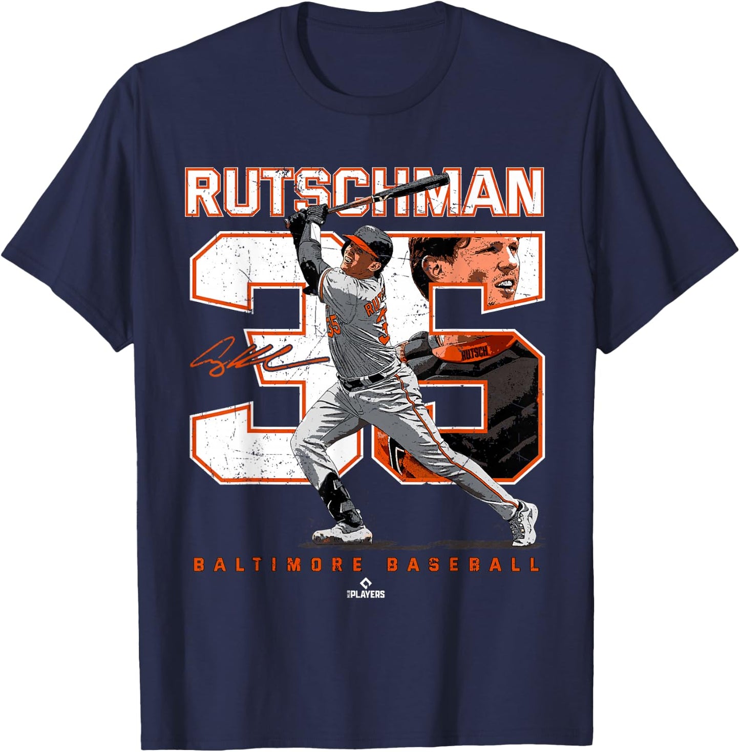Number and Portrait Adley Rutschman Baltimore T-Shirt - T-Shirt | Navy